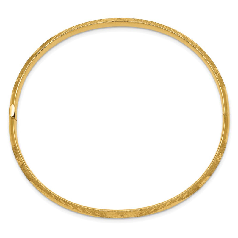 14K Yellow Gold 3/16 Oversize Florentine Engraved Hinged Bangle Bracelet