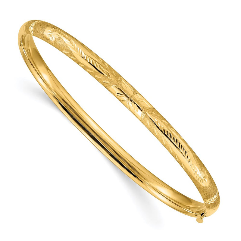 14K Yellow Gold 3/16 Oversize Florentine Engraved Hinged Bangle Bracelet