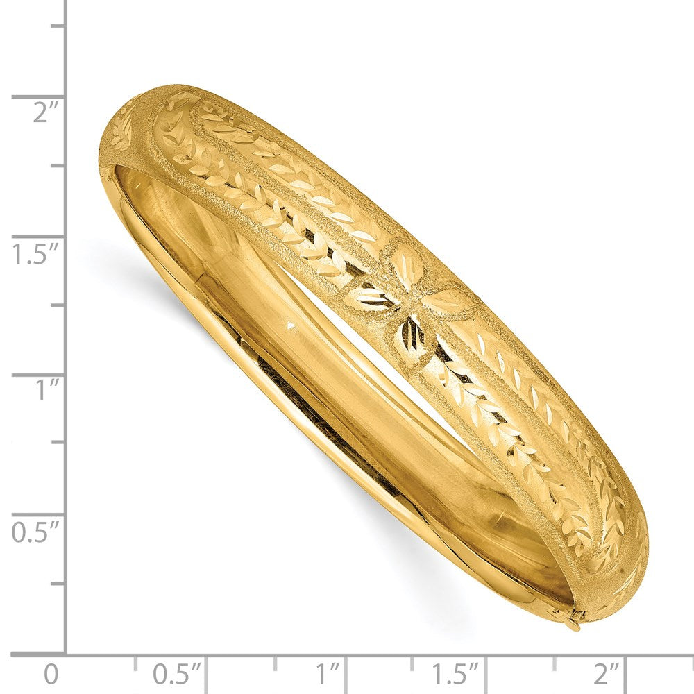 14K Yellow Gold 7/16 Oversize Florentine Engraved Hinged Bangle Bracelet