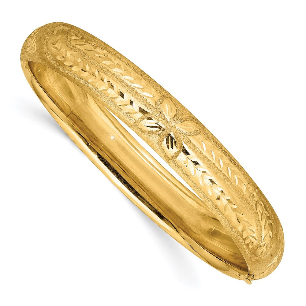 14K Yellow Gold 7/16 Oversize Florentine Engraved Hinged Bangle Bracelet