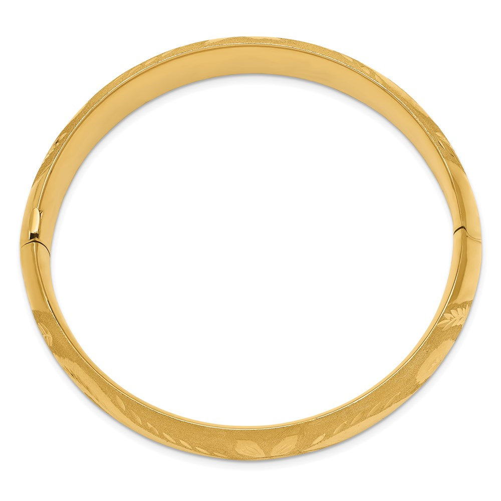 14K Yellow Gold 9/16 Oversize Florentine Engraved Hinged Bangle Bracelet