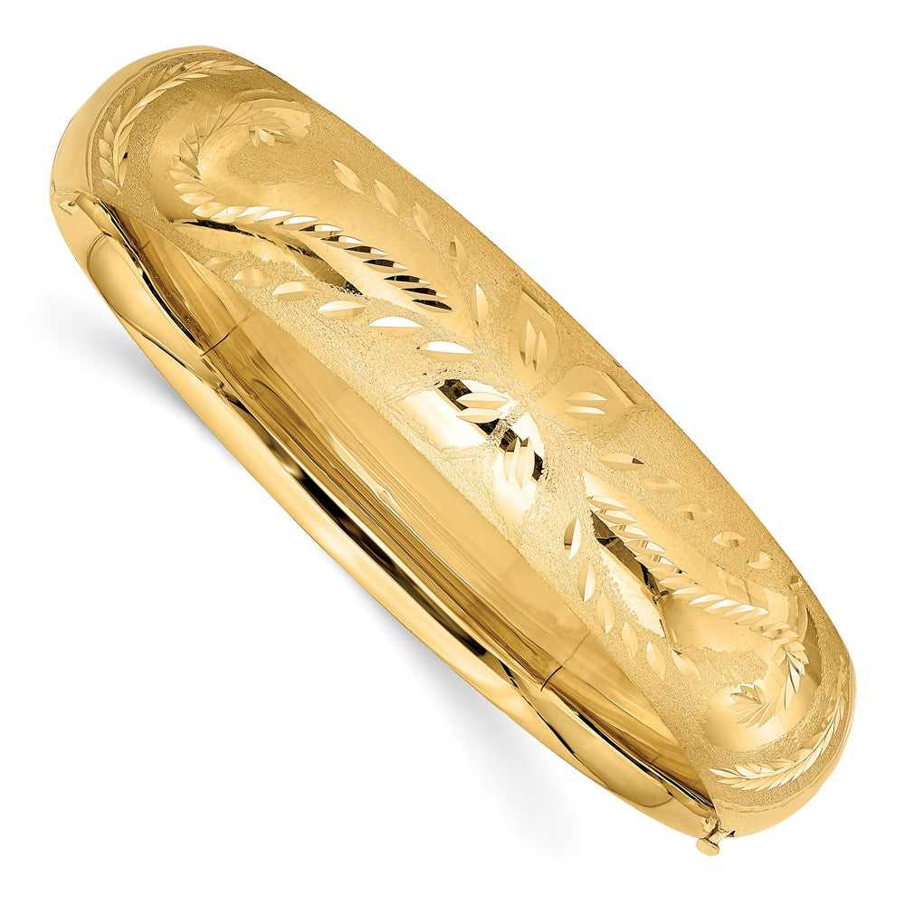 14K Yellow Gold 9/16 Oversize Florentine Engraved Hinged Bangle Bracelet