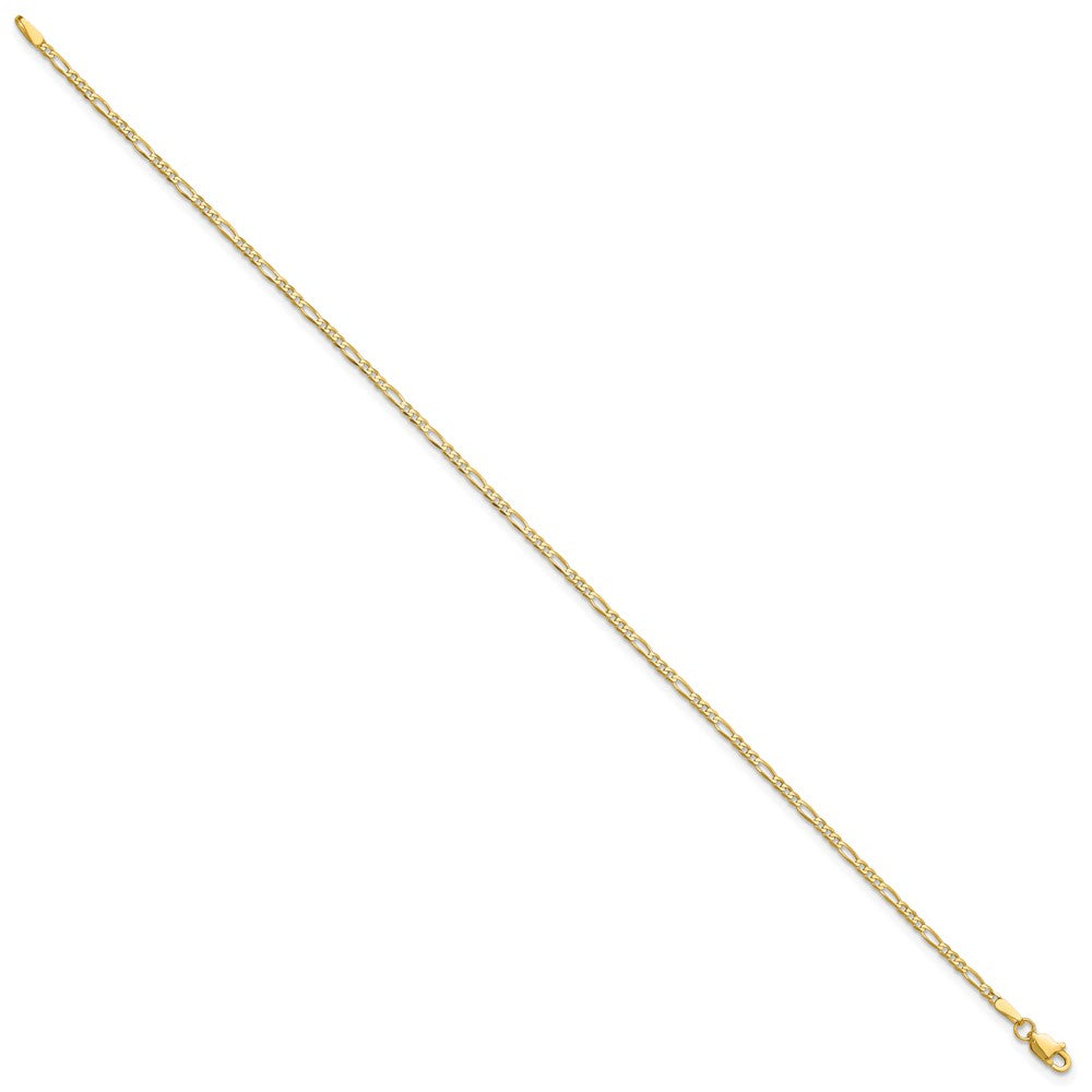 14K Yellow Gold 10 Inch 1.8mm Flat Figaro With Lobster Clasp Anklet