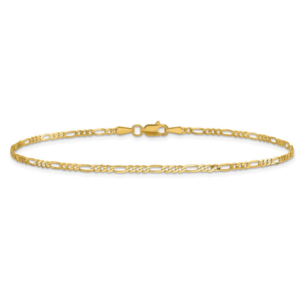 14K Yellow Gold 10 Inch 1.8mm Flat Figaro With Lobster Clasp Anklet
