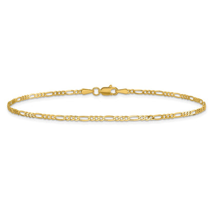 14K Yellow Gold 10 Inch 1.8mm Flat Figaro With Lobster Clasp Anklet