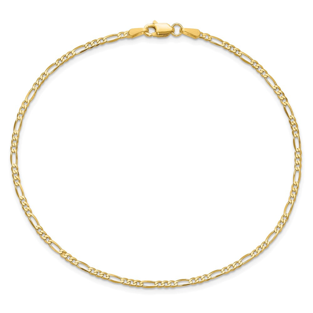 14K Yellow Gold 10 Inch 1.8mm Flat Figaro With Lobster Clasp Anklet