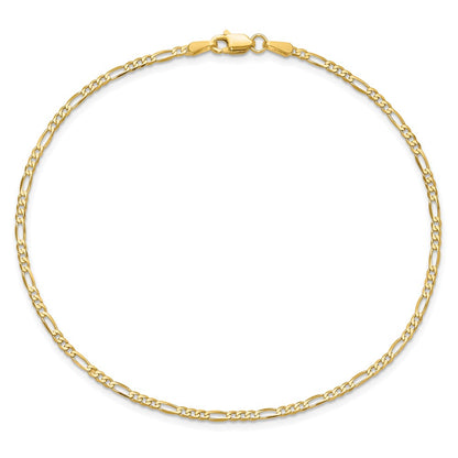 14K Yellow Gold 10 Inch 1.8mm Flat Figaro With Lobster Clasp Anklet