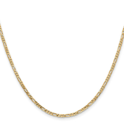 14K Yellow Gold 2.25mm Flat Figaro With Lobster Clasp Chain Necklace