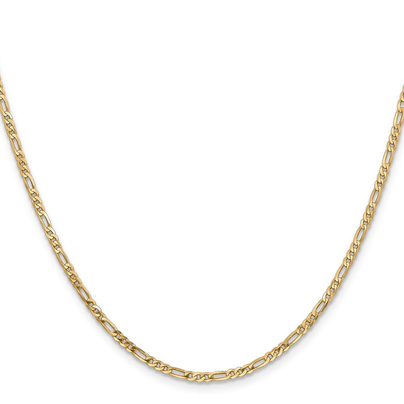 14K Yellow Gold 2.25mm Flat Figaro With Lobster Clasp Chain Necklace