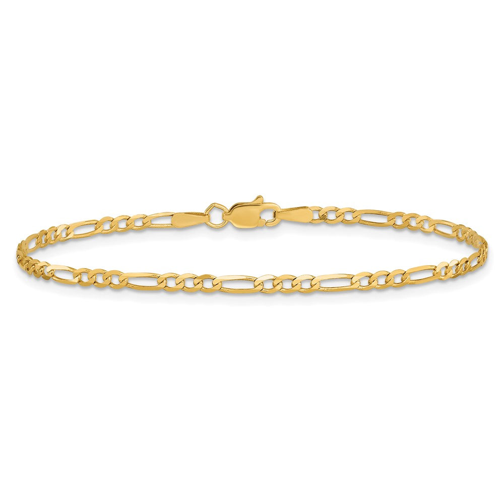 14K Yellow Gold 2.25mm Flat Figaro With Lobster Clasp Chain Anklet