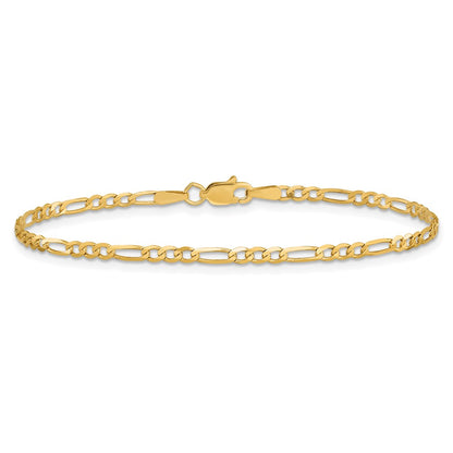 14K Yellow Gold 2.25mm Flat Figaro With Lobster Clasp Chain Anklet