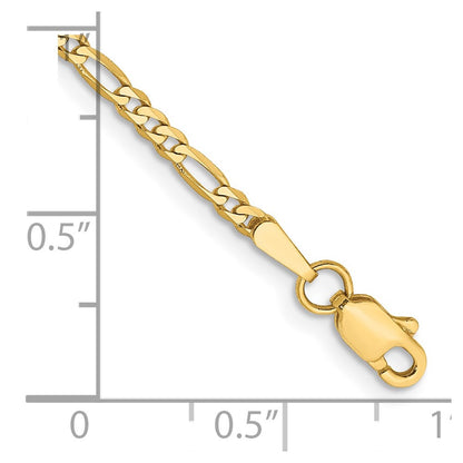 14K Yellow Gold 2.25mm Flat Figaro With Lobster Clasp Chain Anklet