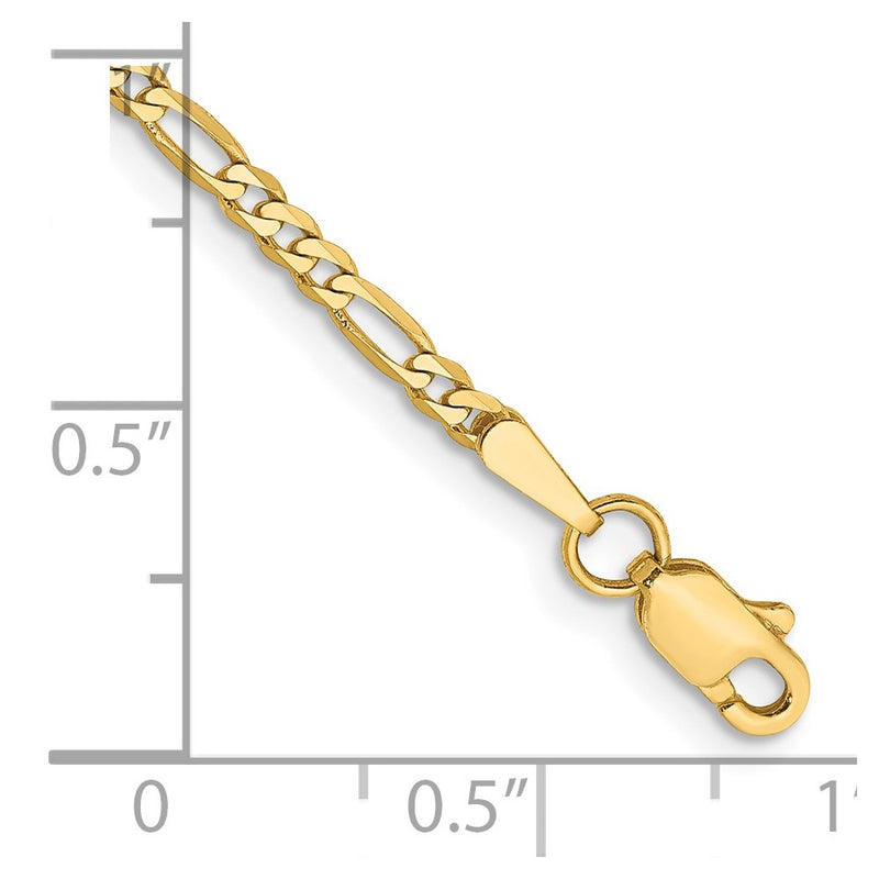 14K Yellow Gold 2.25mm Flat Figaro With Lobster Clasp Chain Anklet