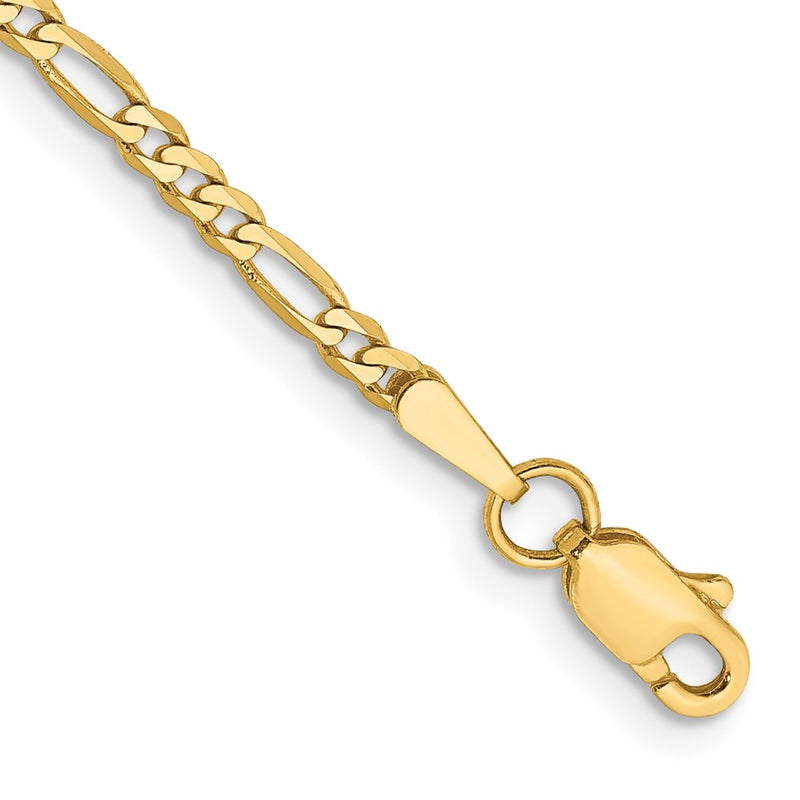 14K Yellow Gold 2.25mm Flat Figaro With Lobster Clasp Chain Anklet