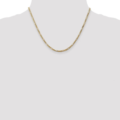 14K Yellow Gold 2.75mm Flat Figaro With Lobster Clasp Chain Necklace
