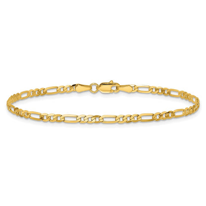 14K Yellow Gold 2.75mm Flat Figaro With Lobster Clasp Chain Bracelet