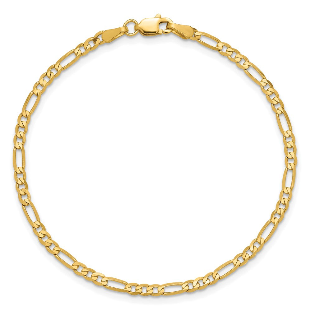 14K Yellow Gold 2.75mm Flat Figaro With Lobster Clasp Chain Bracelet