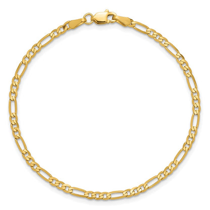 14K Yellow Gold 2.75mm Flat Figaro With Lobster Clasp Chain Bracelet
