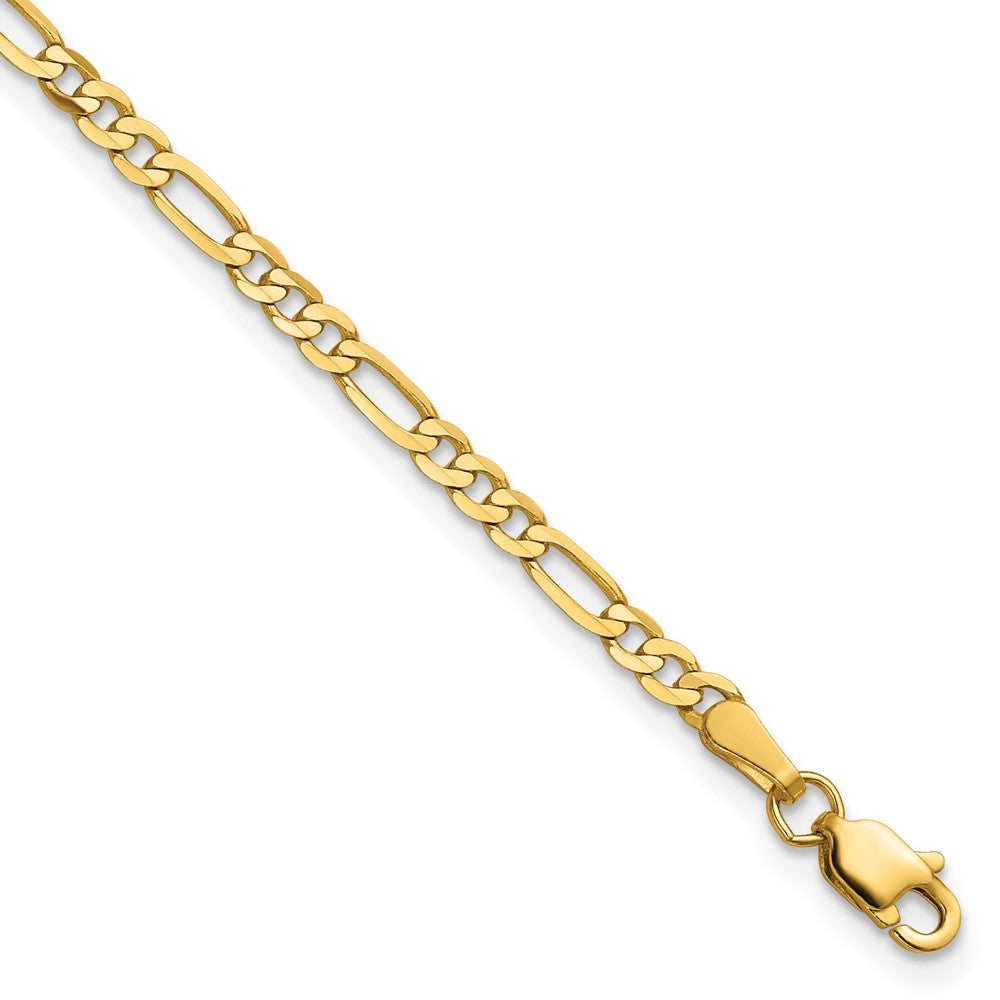 14K Yellow Gold 2.75mm Flat Figaro With Lobster Clasp Chain Bracelet