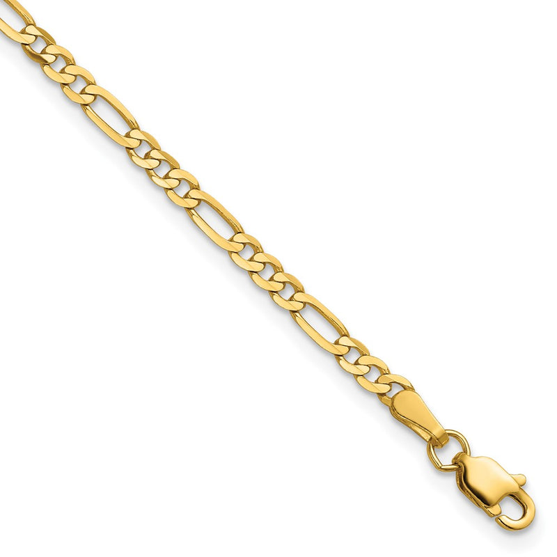 14K Yellow Gold 8 Inch 2.75mm Flat Figaro With Lobster Clasp Bracelet