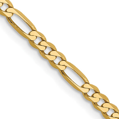 14K Yellow Gold 2.75mm Flat Figaro With Lobster Clasp Chain Necklace
