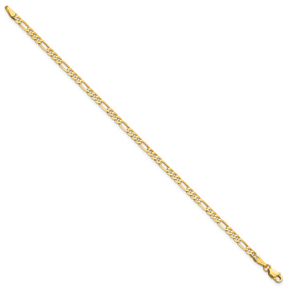14K Yellow Gold 3mm Flat Figaro Chain Anklet
