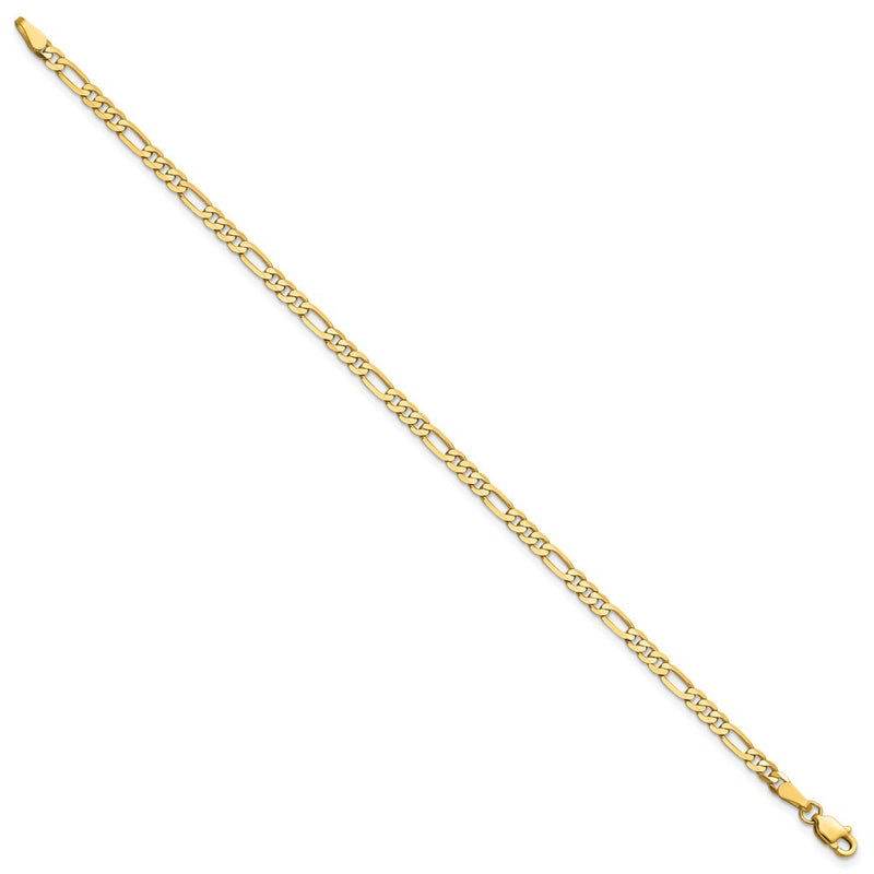 14K Yellow Gold 7 inch 3mm Flat Figaro with Lobster Clasp Bracelet