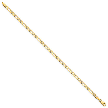14K Yellow Gold 3mm Flat Figaro Chain Anklet