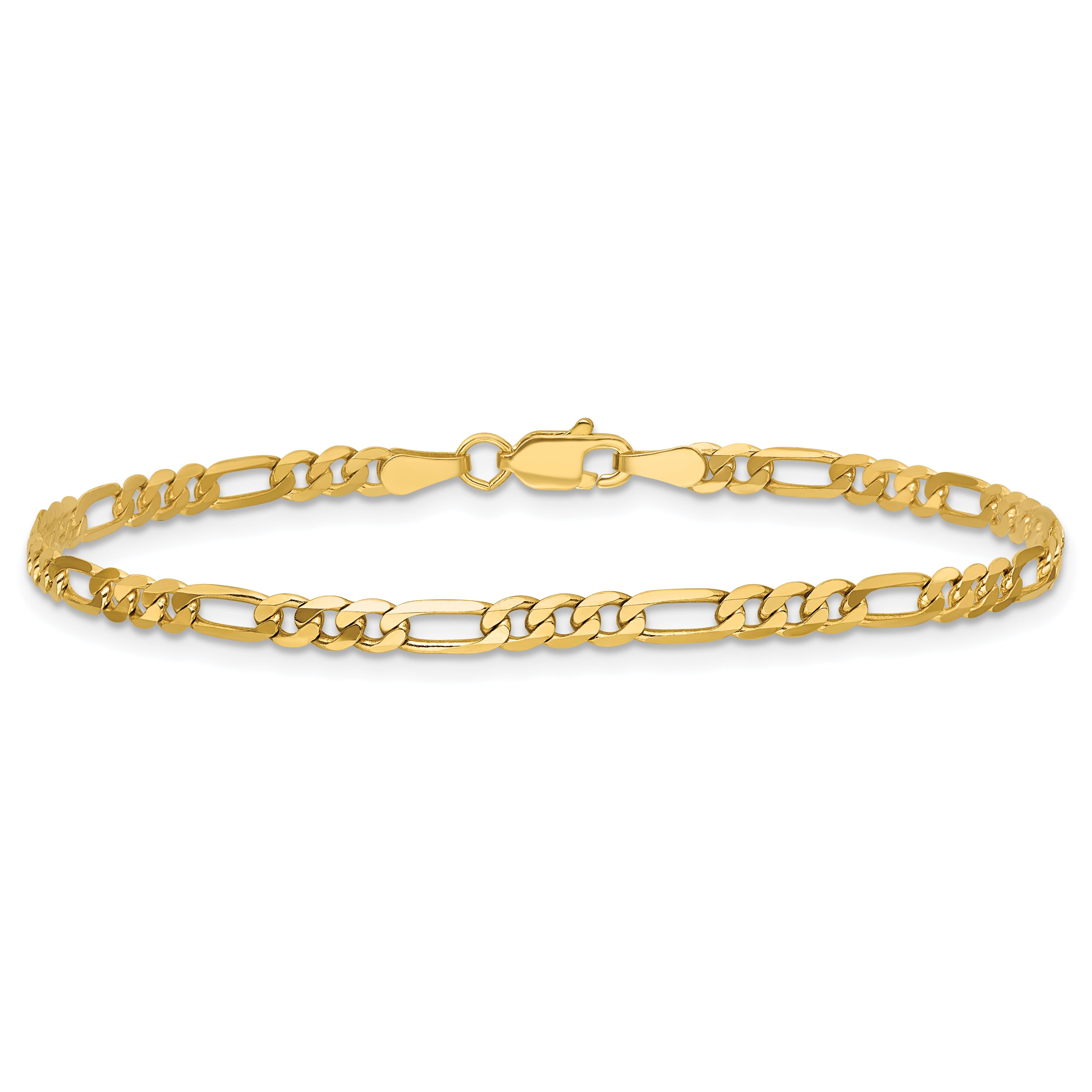 14K Yellow Gold 3mm Flat Figaro Chain Anklet