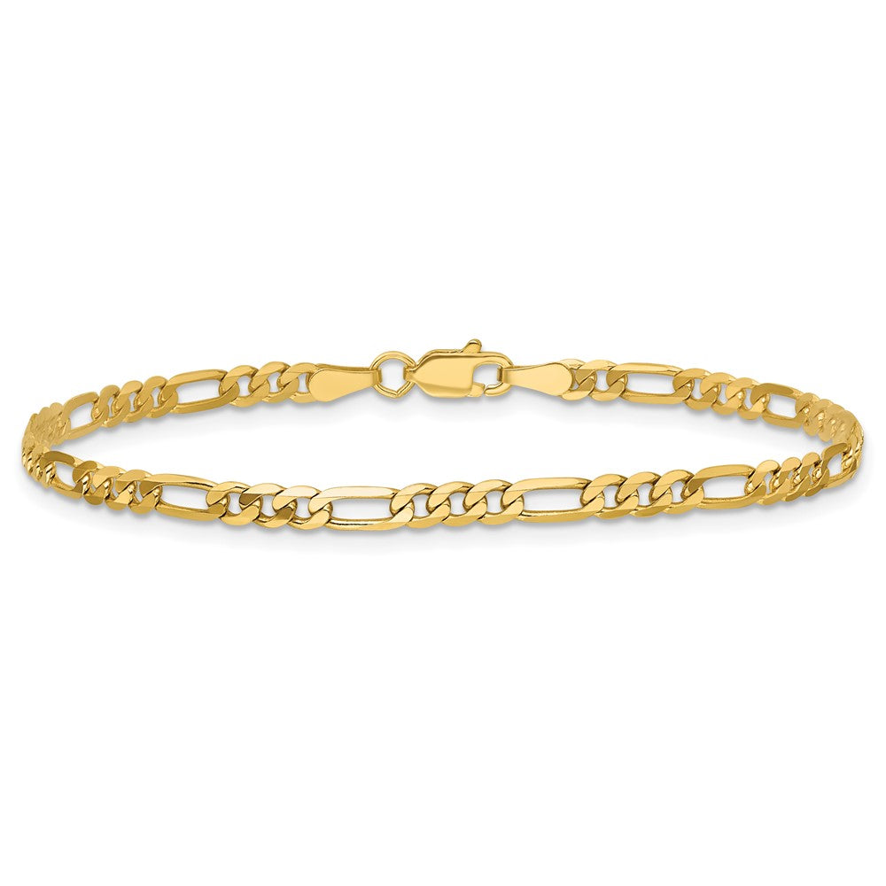 14K Yellow Gold 3mm Flat Figaro Chain Anklet