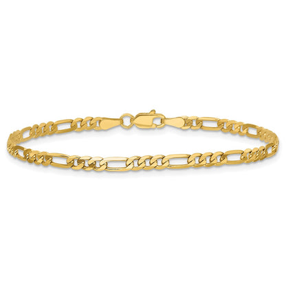 14K Yellow Gold 3mm Flat Figaro Chain Anklet
