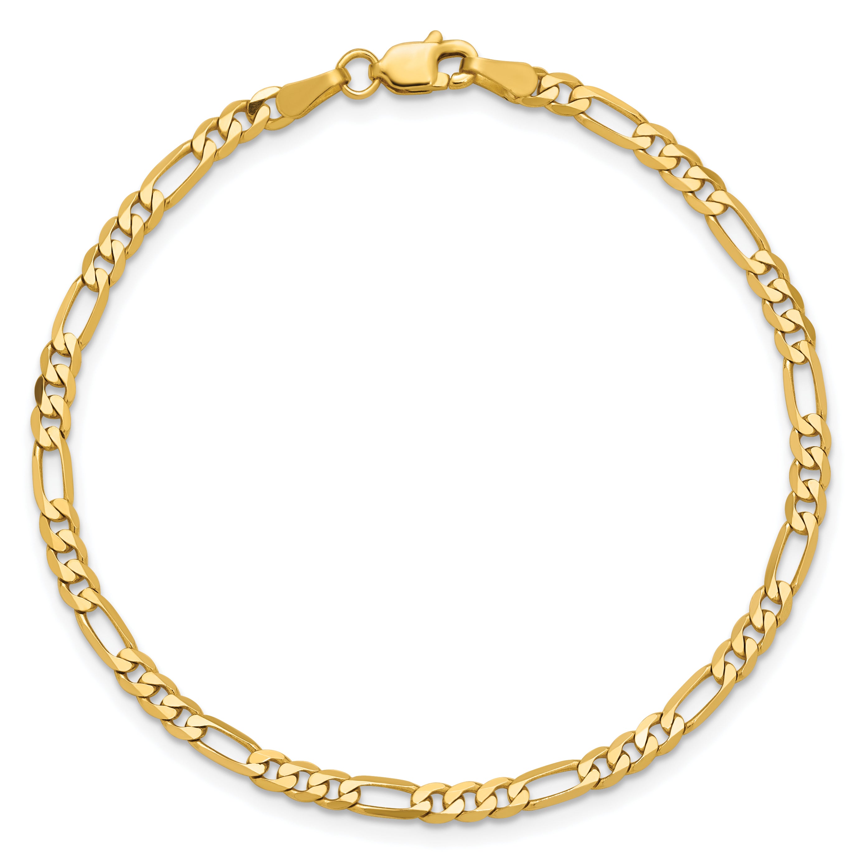 14K Yellow Gold 3mm Flat Figaro Chain Anklet