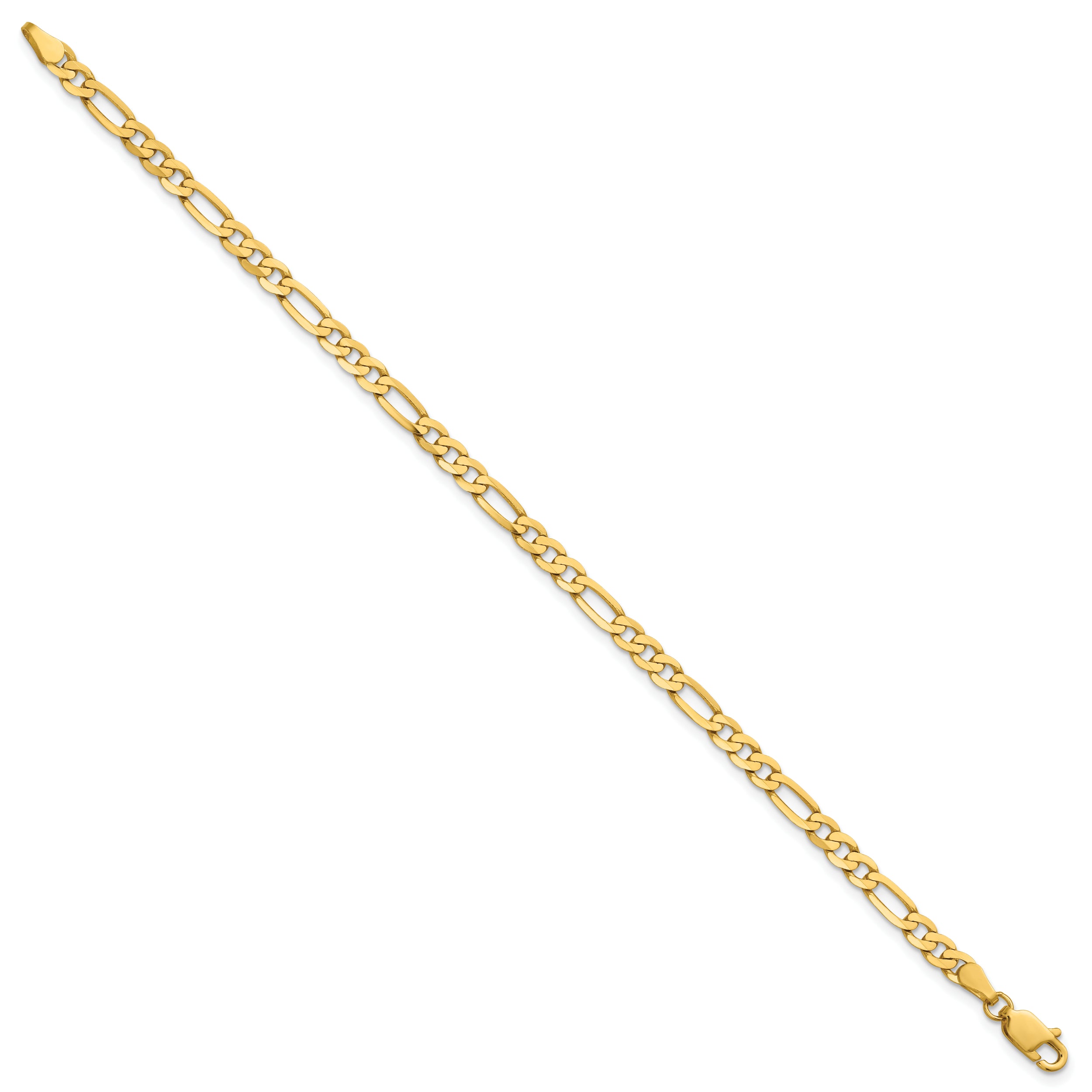14K Yellow Gold 7 inch 4mm Flat Figaro with Lobster Clasp Bracelet
