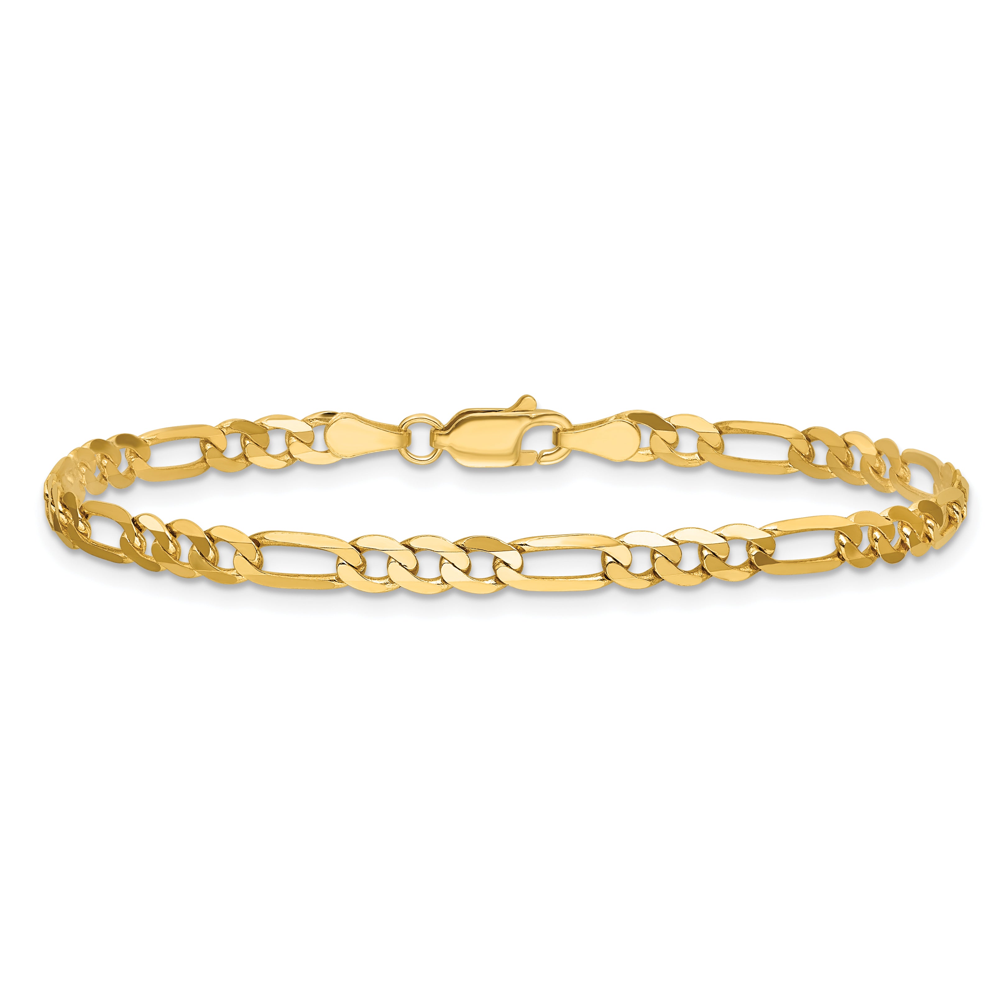 14K Yellow Gold 7 inch 4mm Flat Figaro with Lobster Clasp Bracelet