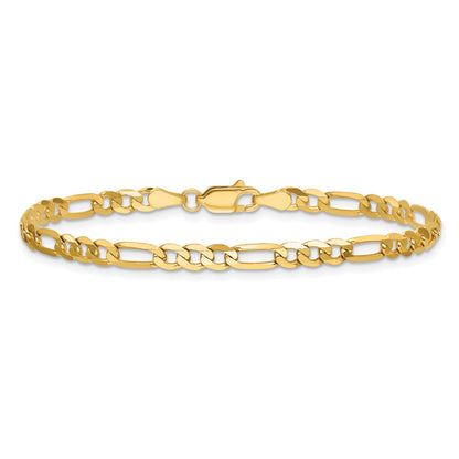 14K Yellow Gold 7 inch 4mm Flat Figaro with Lobster Clasp Bracelet