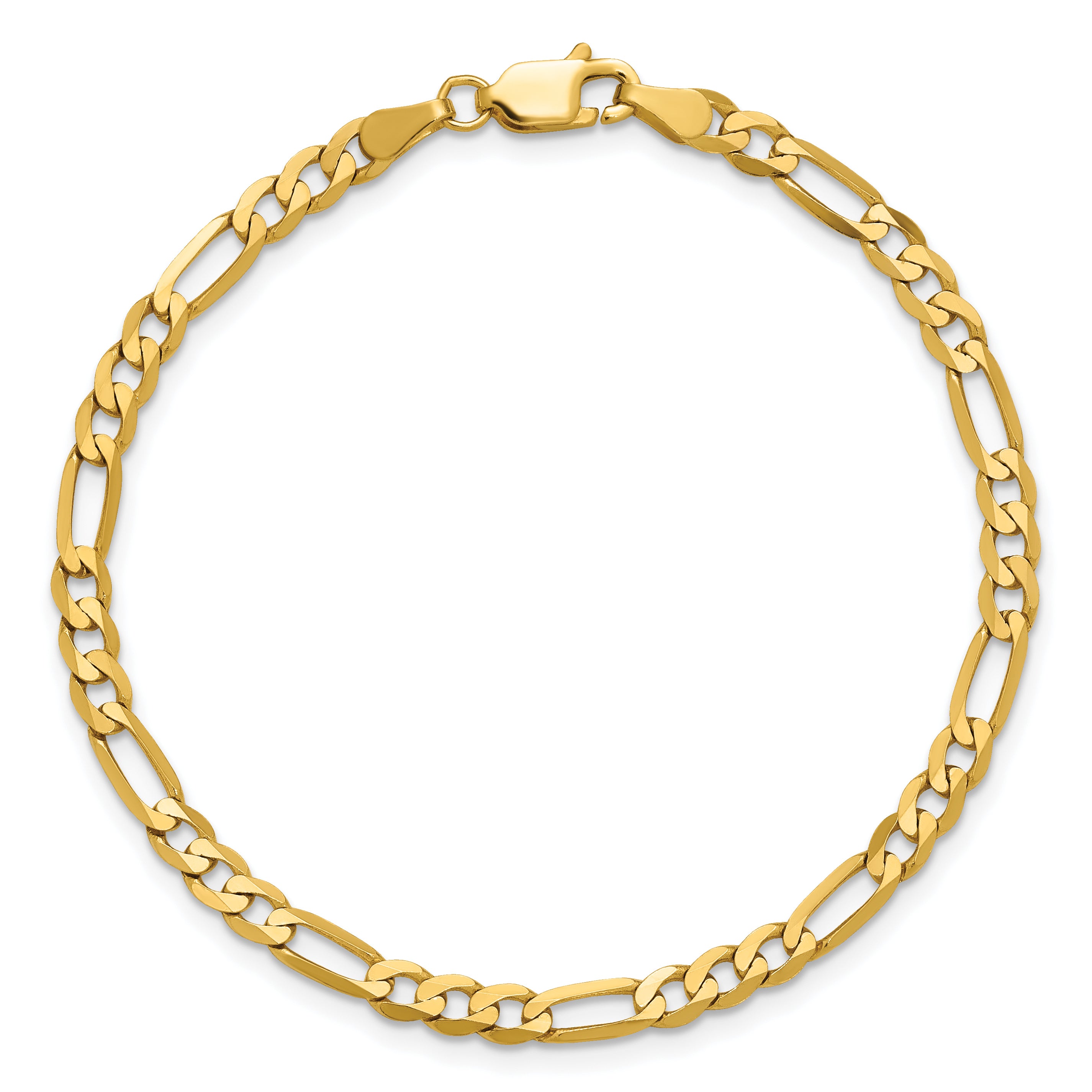 14K Yellow Gold 7 inch 4mm Flat Figaro with Lobster Clasp Bracelet
