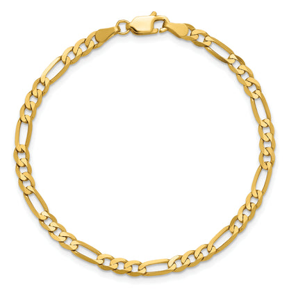 14K Yellow Gold 7 inch 4mm Flat Figaro with Lobster Clasp Bracelet