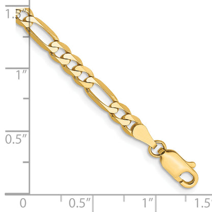 14K Yellow Gold 7 inch 4mm Flat Figaro with Lobster Clasp Bracelet