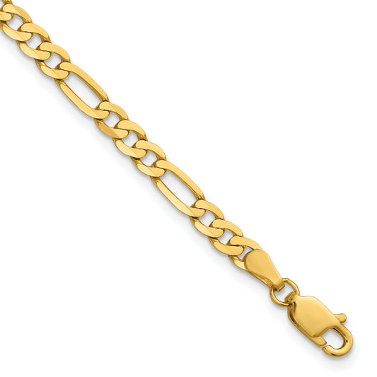 14K Yellow Gold 8 inch 4mm Flat Figaro with Lobster Clasp Bracelet