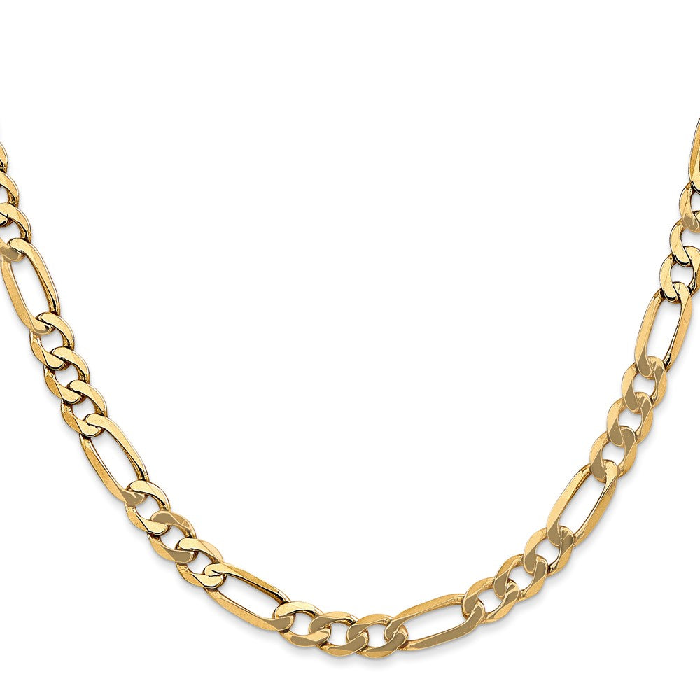 Solid 14K Yellow Gold 18 inch 5.25mm Flat Figaro with Lobster Clasp Chain Necklace