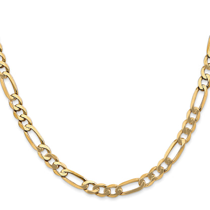 Solid 14K Yellow Gold 30 inch 5.25mm Flat Figaro with Lobster Clasp Chain Necklace