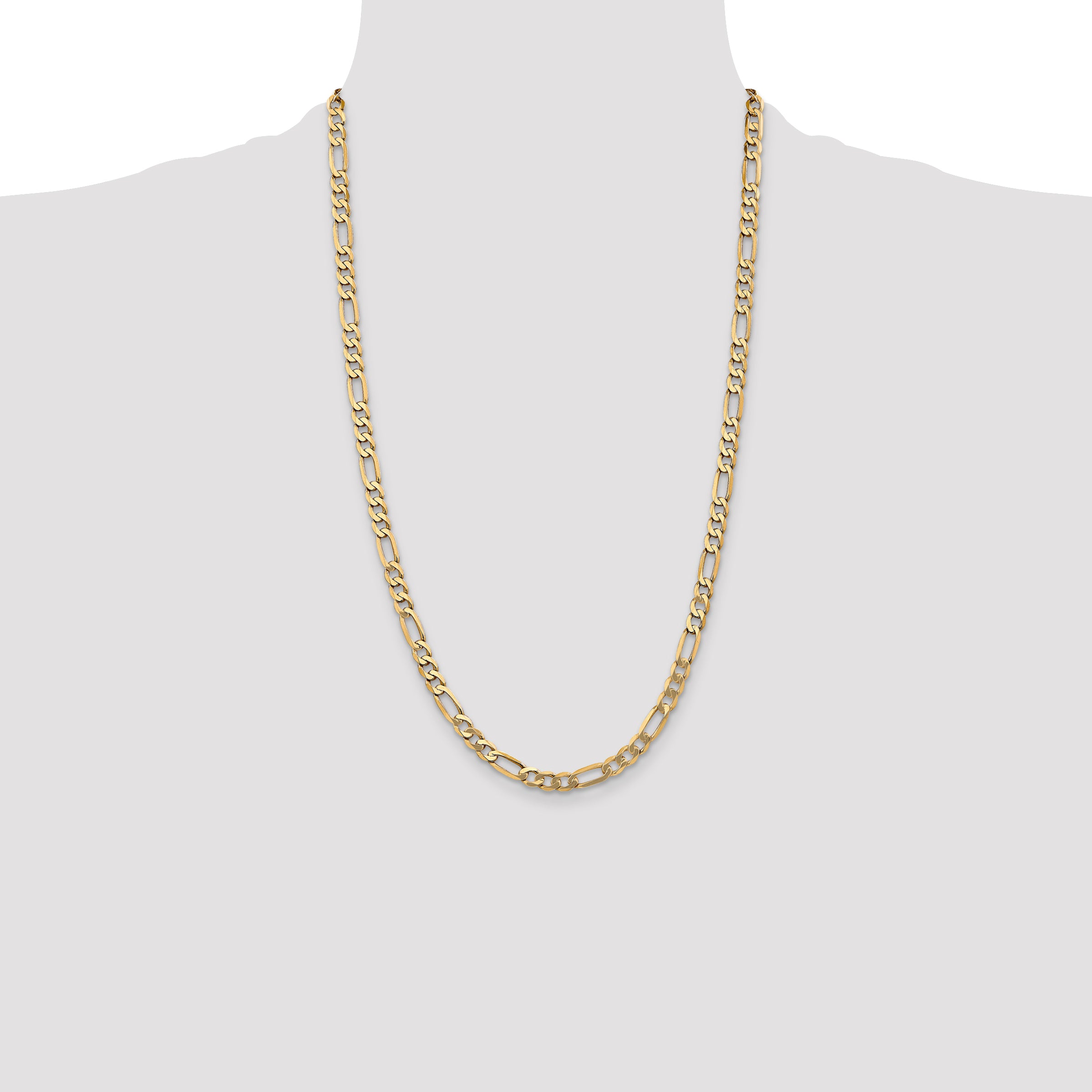 Solid 14K Yellow Gold 26 inch 5.25mm Flat Figaro with Lobster Clasp Chain Necklace