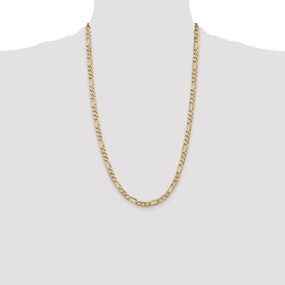 Solid 14K Yellow Gold 26 inch 5.25mm Flat Figaro with Lobster Clasp Chain Necklace