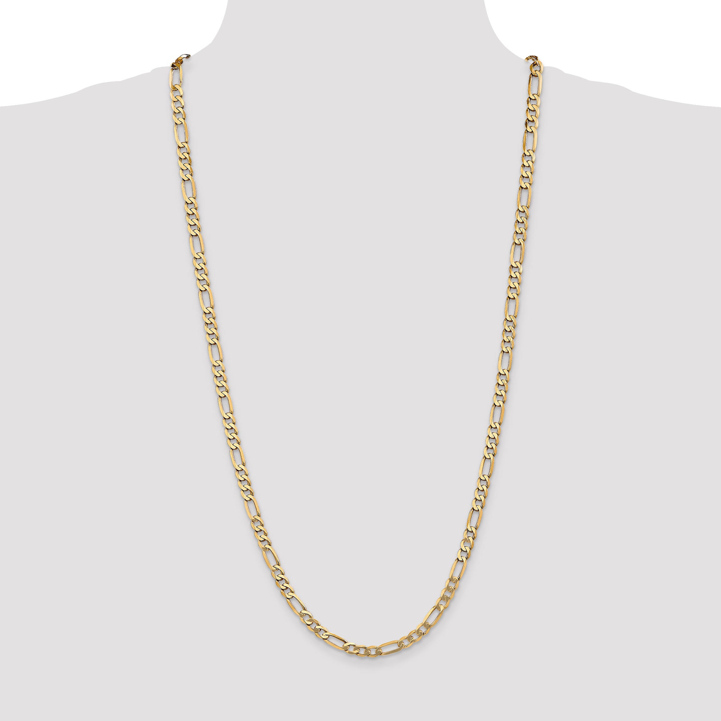 Solid 14K Yellow Gold 30 inch 5.25mm Flat Figaro with Lobster Clasp Chain Necklace