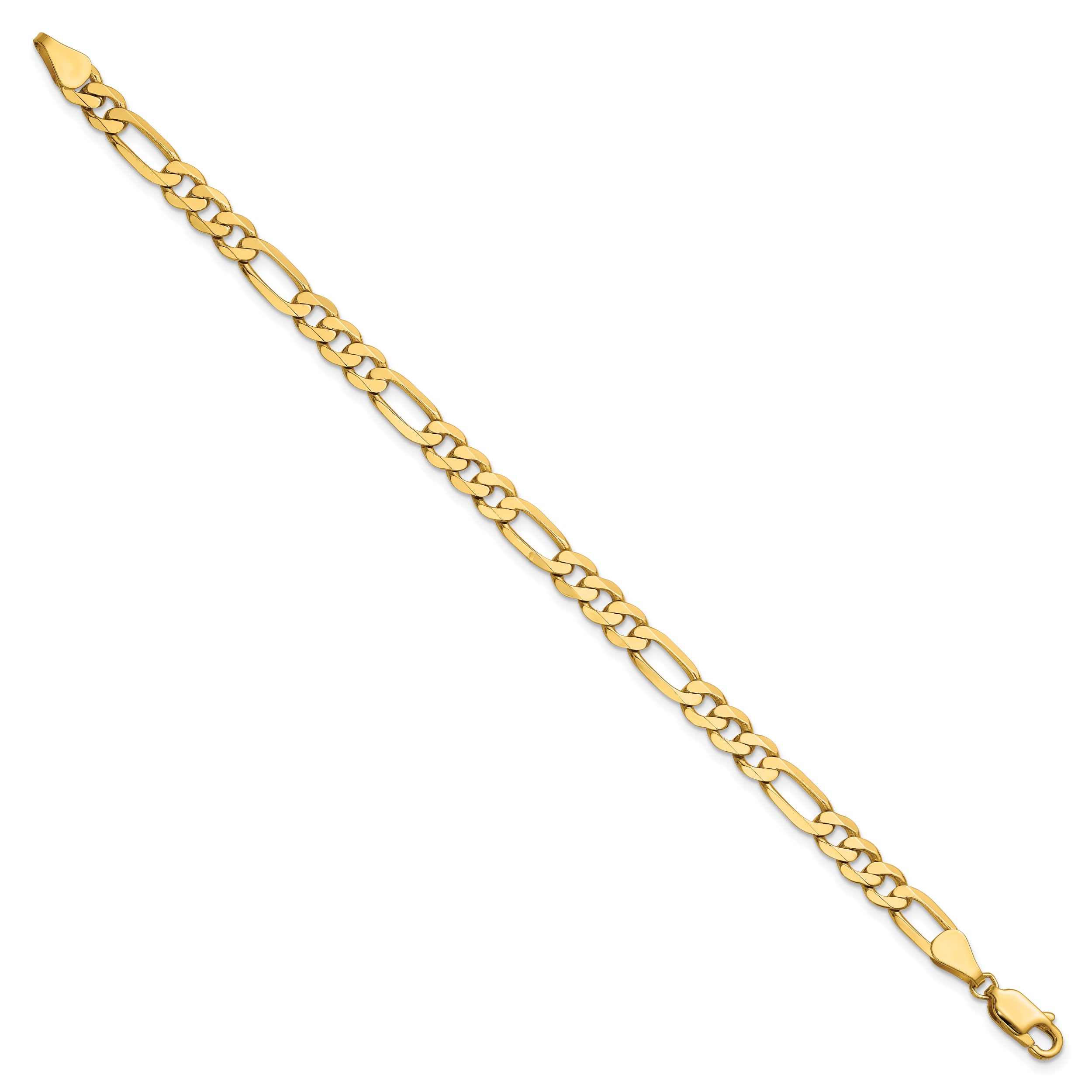 Solid 14K Yellow Gold 9 inch 5.25mm Flat Figaro with Lobster Clasp Chain Bracelet