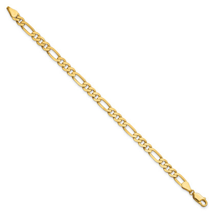 Solid 14K Yellow Gold 9 inch 5.25mm Flat Figaro with Lobster Clasp Chain Bracelet