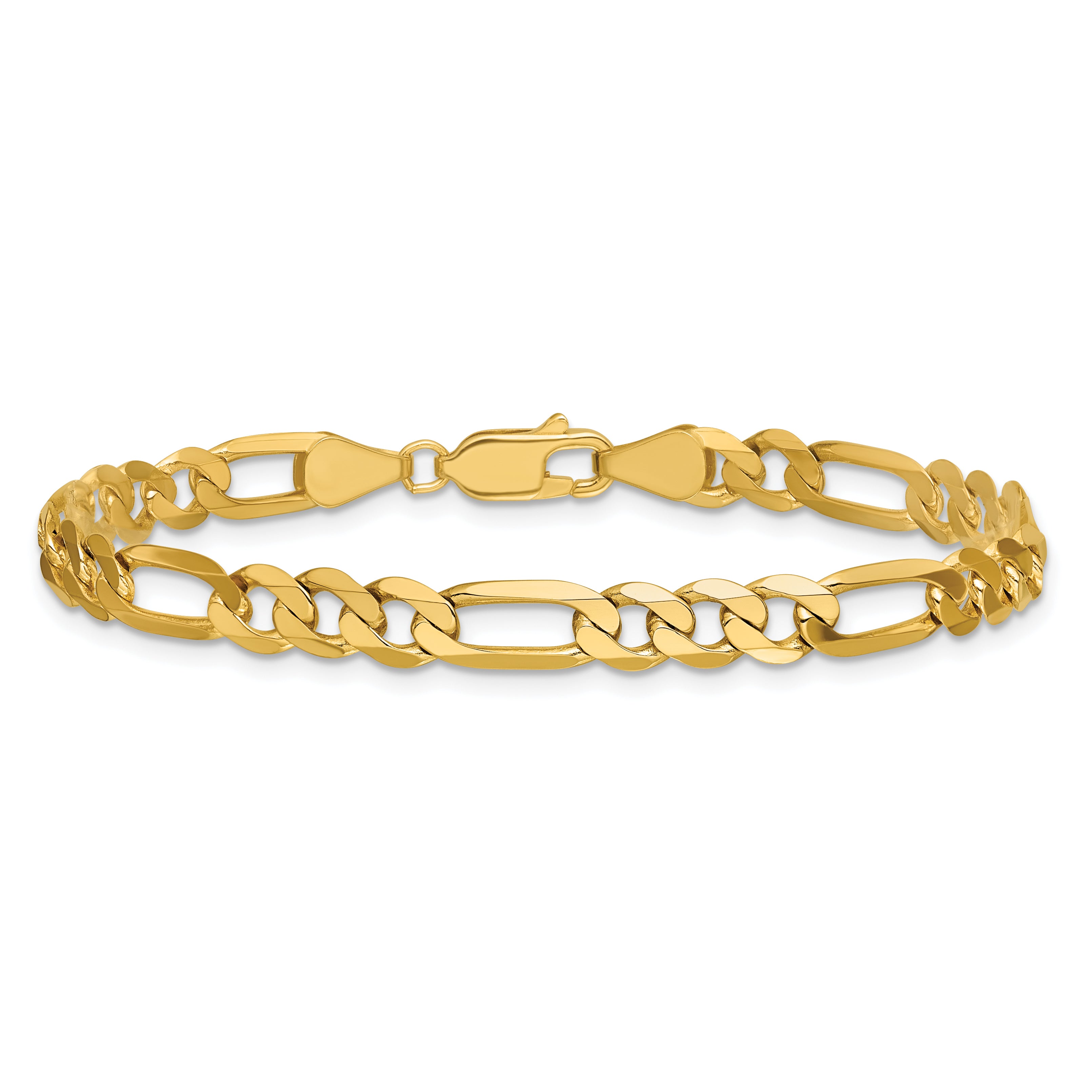 Solid 14K Yellow Gold 9 inch 5.25mm Flat Figaro with Lobster Clasp Chain Bracelet