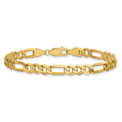 Solid 14K Yellow Gold 9 inch 5.25mm Flat Figaro with Lobster Clasp Chain Bracelet