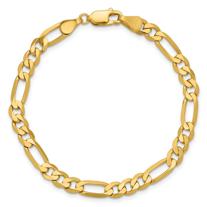 Solid 14K Yellow Gold 9 inch 5.25mm Flat Figaro with Lobster Clasp Chain Bracelet