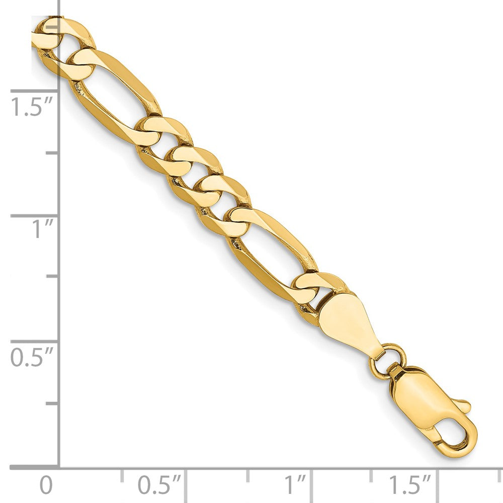 Solid 14K Yellow Gold 9 inch 5.25mm Flat Figaro with Lobster Clasp Chain Bracelet